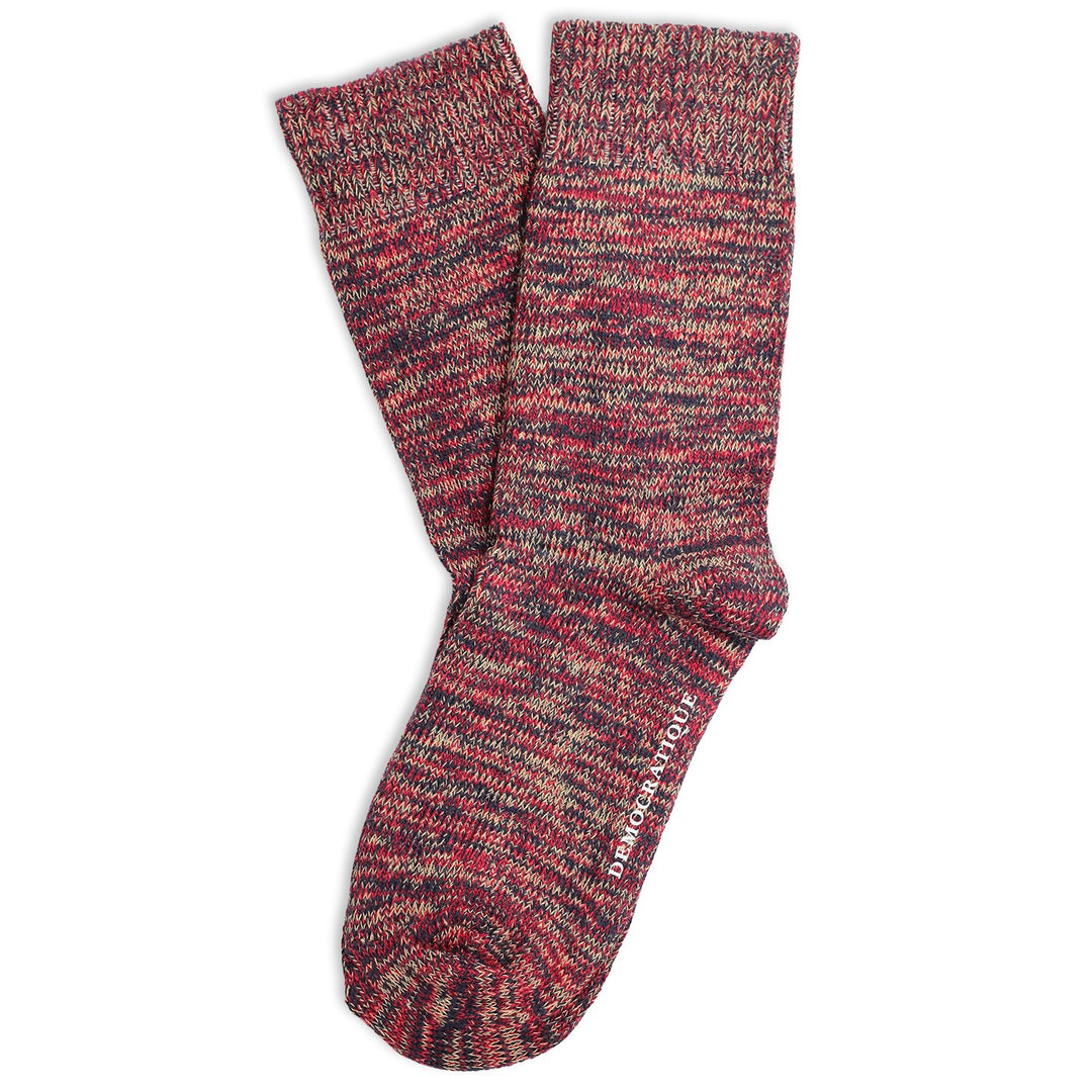 Relax Chunky Flat Knit Supermelange Socks Navy / Pearl Red / Casual Sand - Democratique Socks