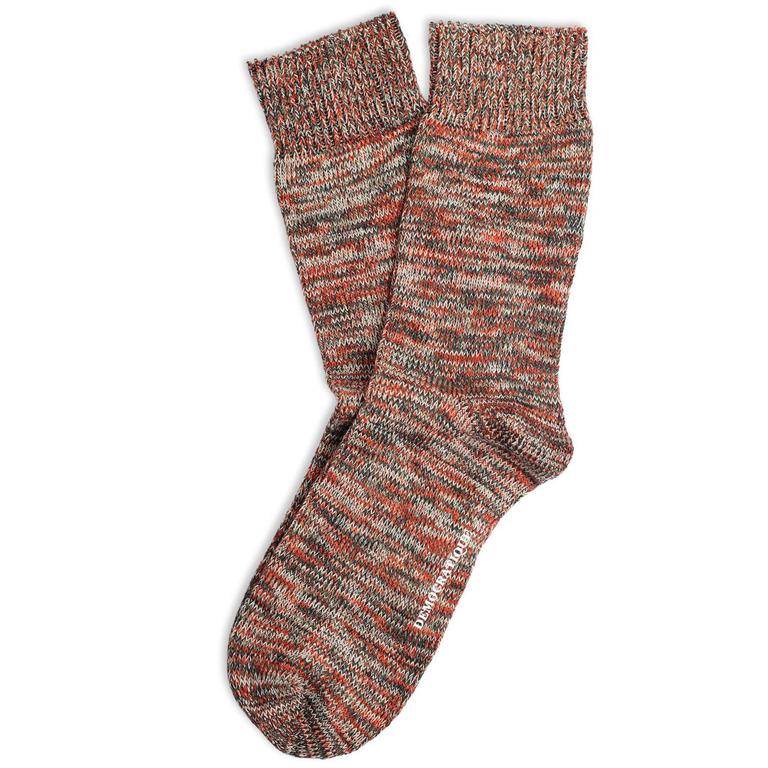 Relax Chunky Flat Knit Supermelange Socks Rough Sand / Army / Forrest Green / Okker Orange / Off White - Democratique Socks
