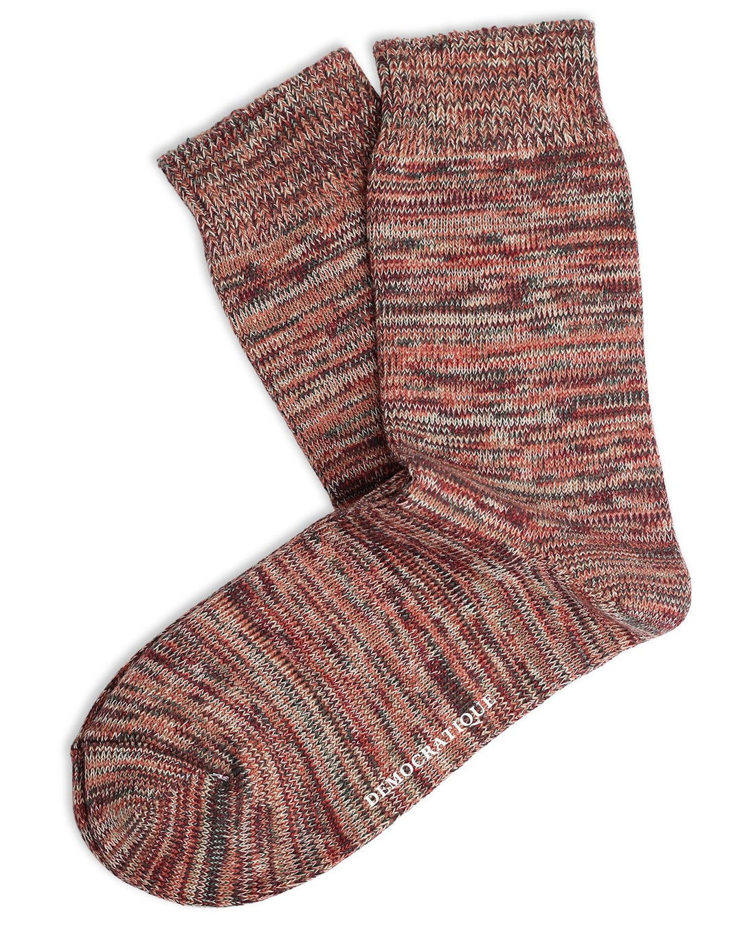 Relax Chunky Flat Knit Supermelange 6-pack Red Wine / Khaki / Light Rosso / Off White / Forrest Green - Democratique Socks