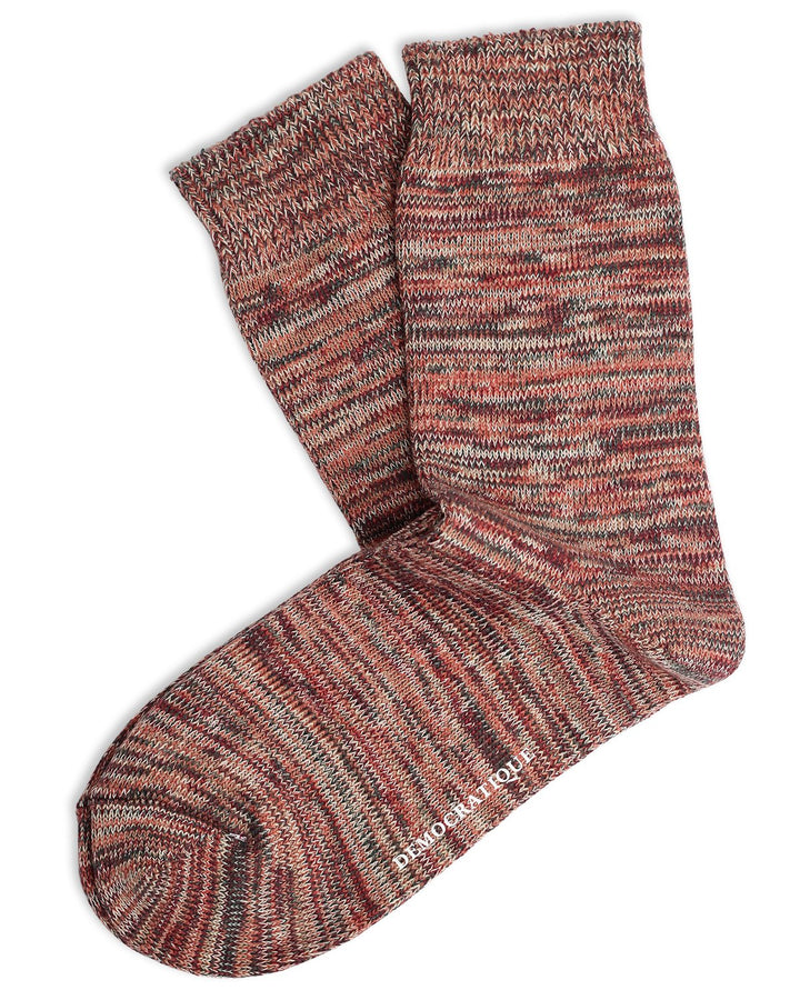 Relax Chunky Flat Knit Supermelange 6-pack Red Wine / Khaki / Light Rosso / Off White / Forrest Green - Democratique Socks