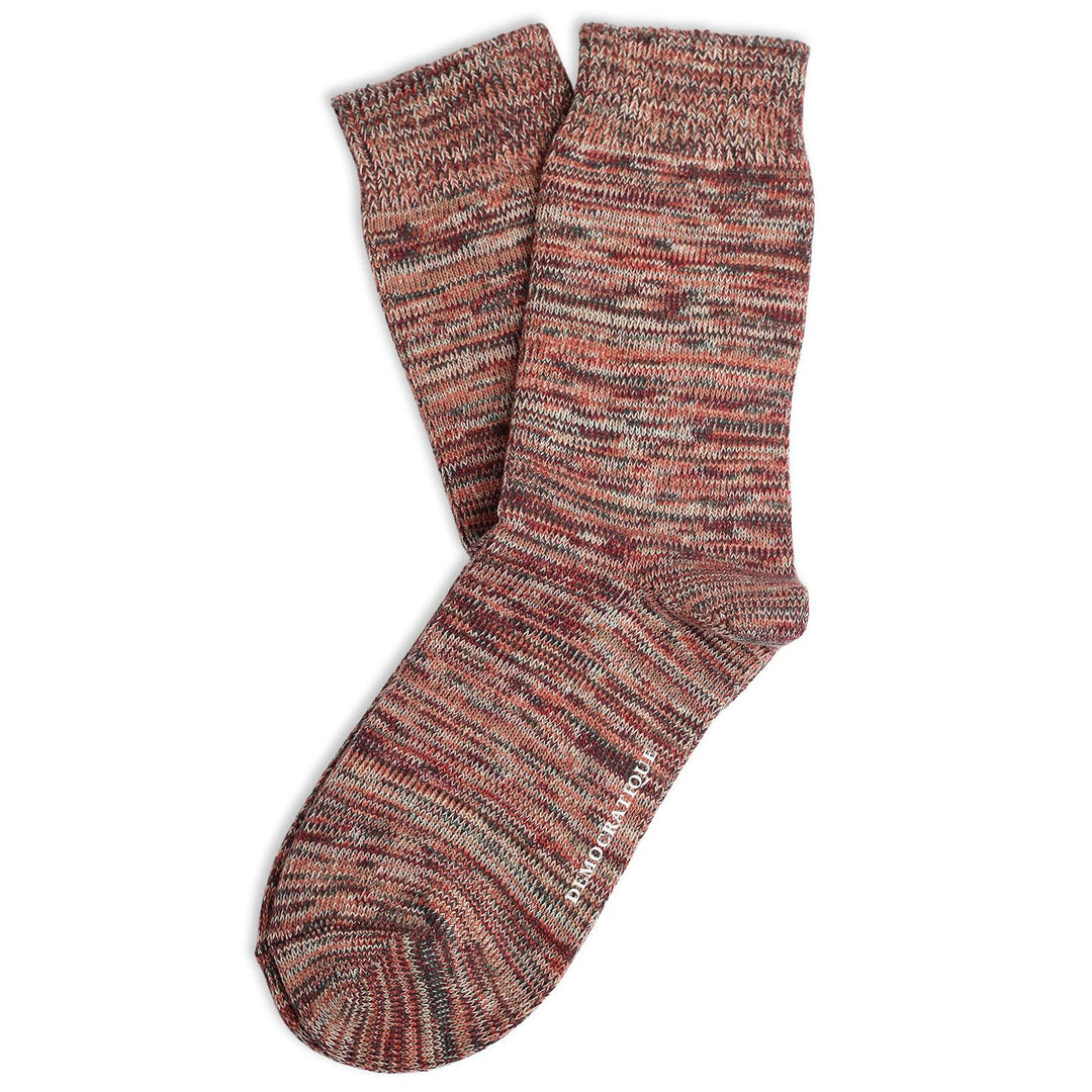 Relax Chunky Flat Knit Supermelange Red Wine / Khaki / Light Rosso / Off White / Forrest Green - Democratique Socks