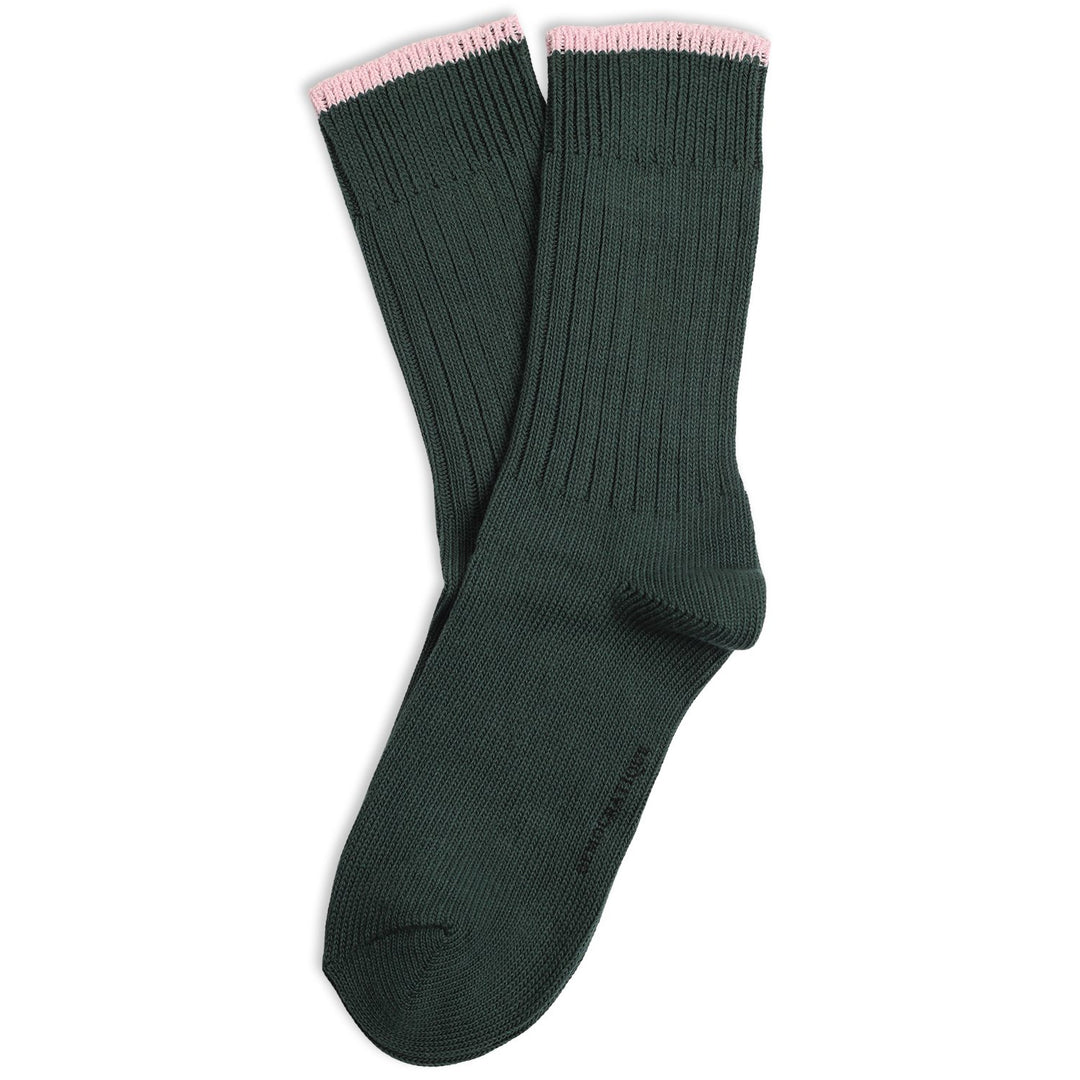 Relax Chunky Rib Solid Knit Forrest Green / Cold Blossom - Democratique Socks