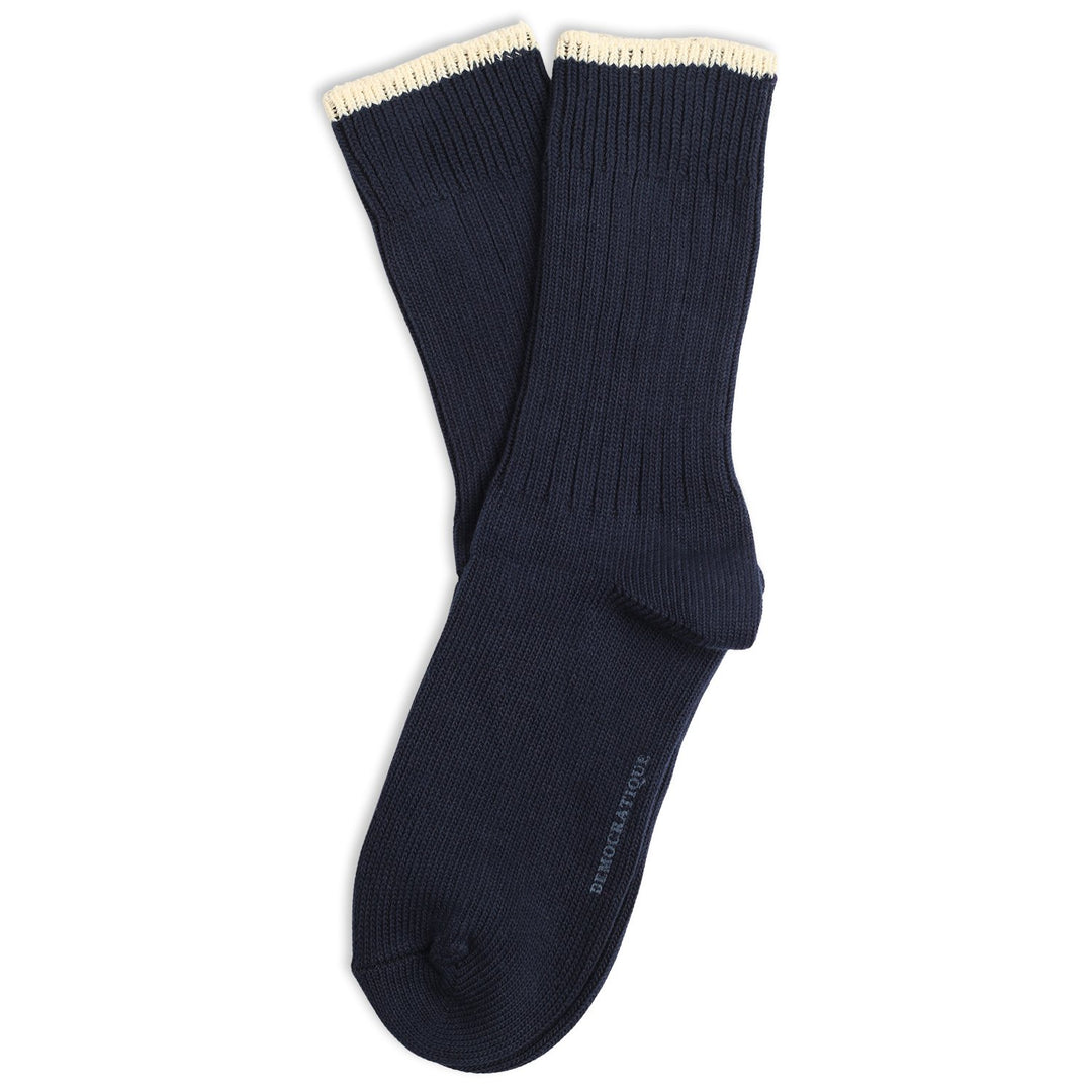 Relax Chunky Rib Solid Knit Organic Cotton Navy / Off White - Democratique Socks