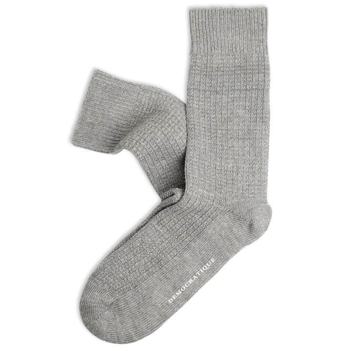 Democratique Socks Relax Waffle Knit Supermelange Light Grey Melange - Democratique Socks
