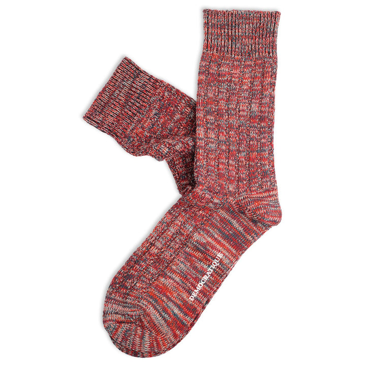 Democratique Socks Relax Schooner Knit Supermelange Organic Cotton Heavy Emerald / New Red / Okker Orange / Off White - Democratique Socks