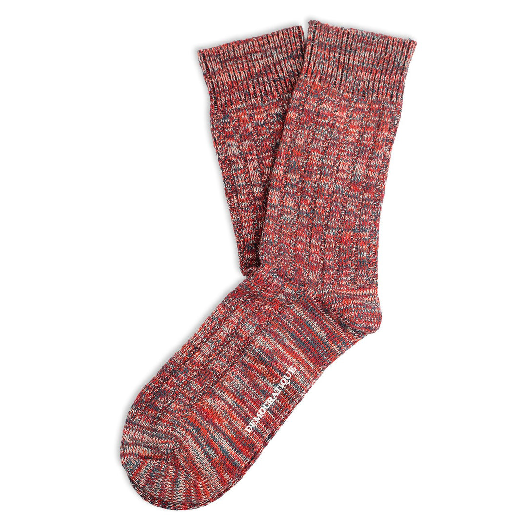 Democratique Socks Relax Schooner Knit Supermelange Organic Cotton Heavy Emerald / New Red / Okker Orange / Off White - Democratique Socks