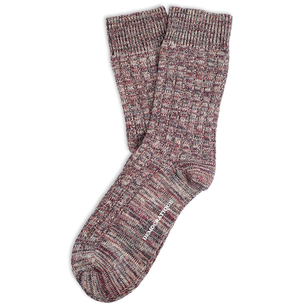 Democratique Socks Relax Schooner Knit Supermelange Organic Cotton Navy / Red Wine / Army / Light Salmon / Off White - Democratique Socks
