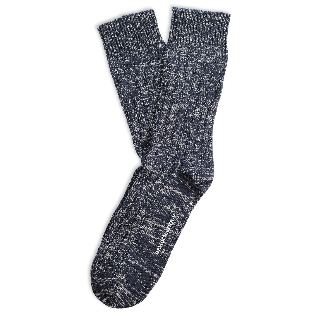 Relax Schooner Knit Supermelange Organic Cotton Navy / Shaded Blue / Off White - Democratique Socks