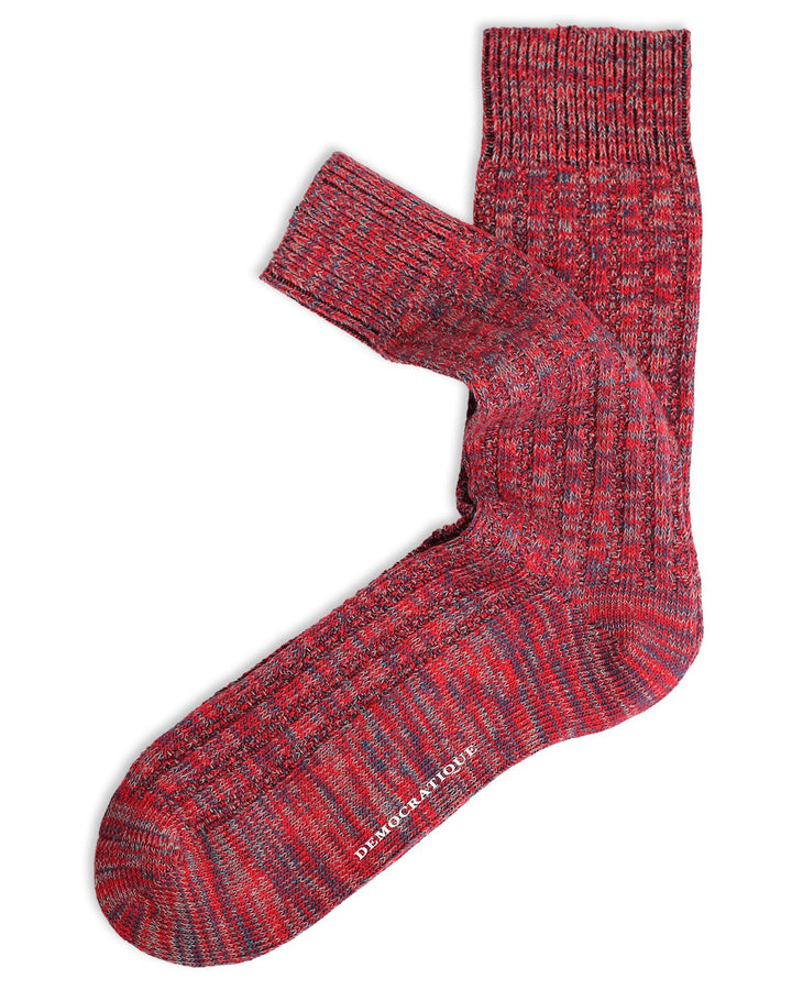 Democratique Socks Relax Schooner Knit Supermelange Pearl Red / Dark Ocean Blue / Light Grey Melange - Democratique Socks
