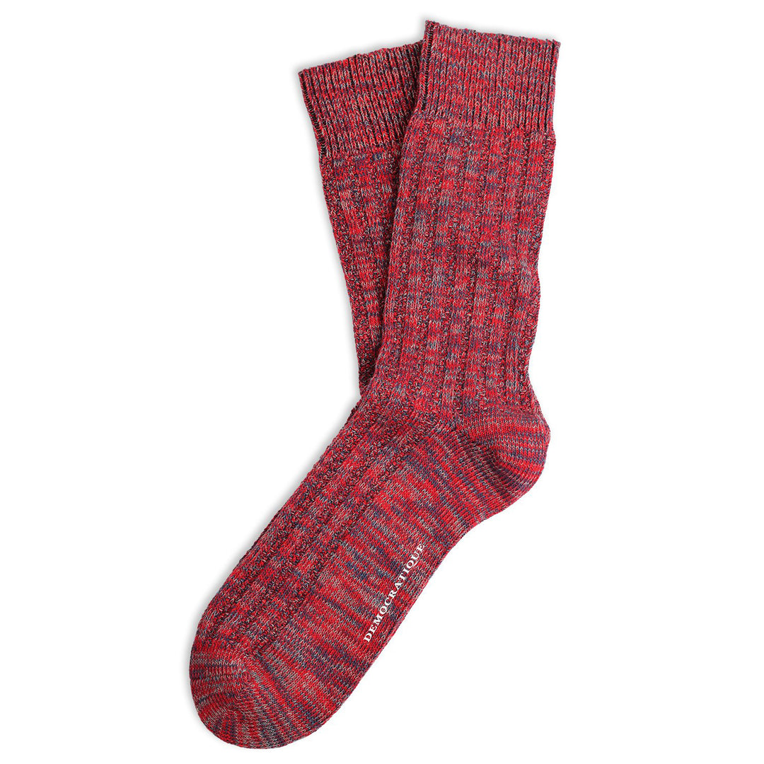 Relax Schooner Knit Supermelange Socks Pearl Red / Dark Ocean Blue / Light Grey Melange - Democratique Socks