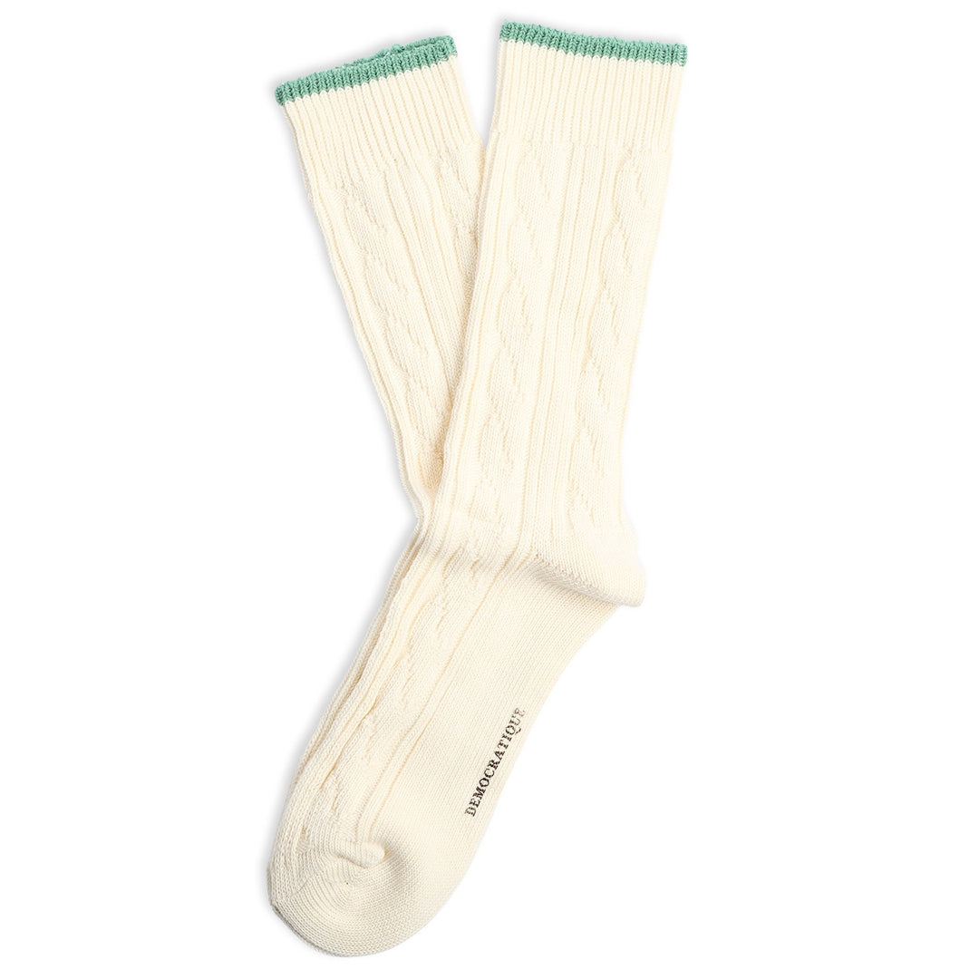 Relax Fisher Knit Supermelange Socks Off White / Soft Green - Democratique Socks