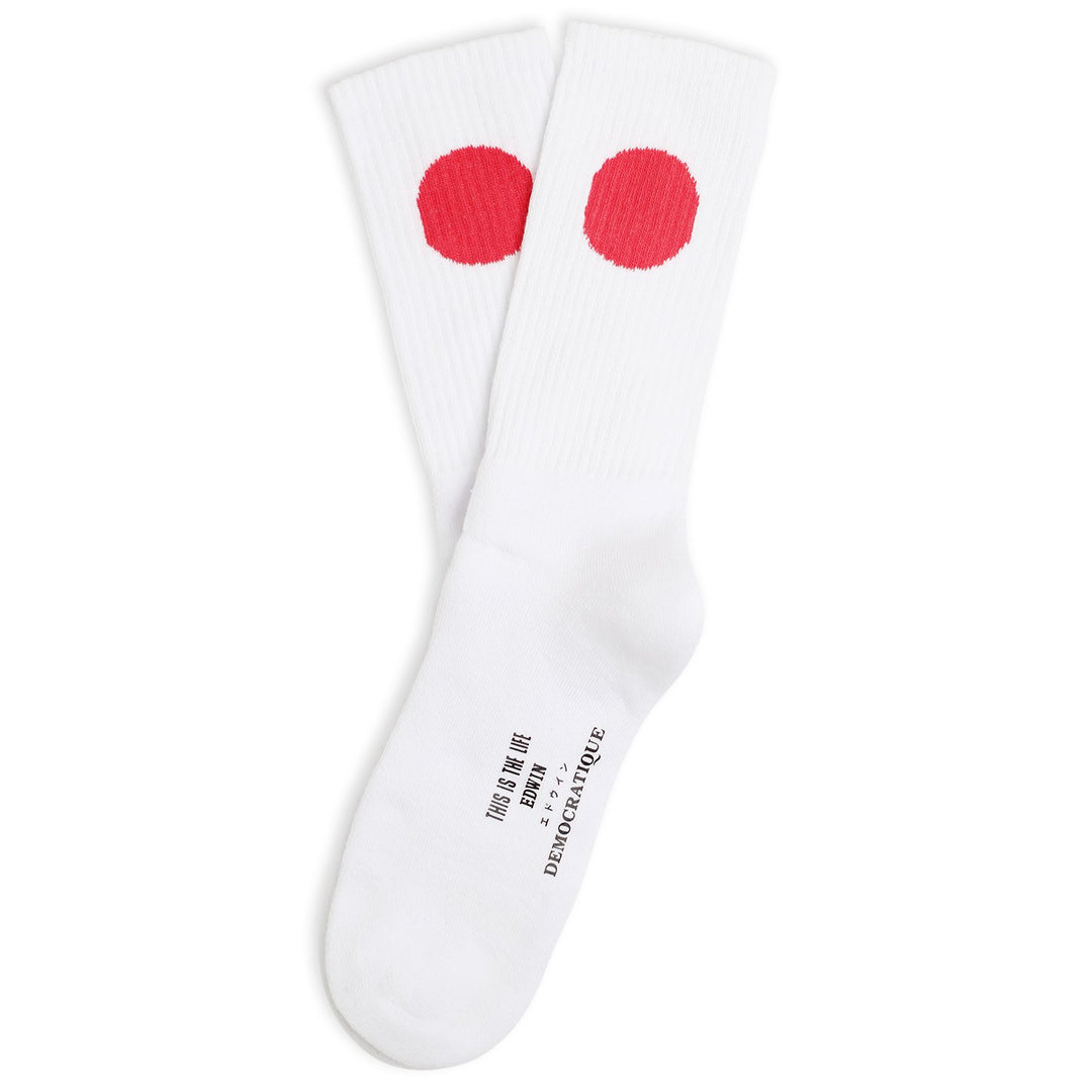 Edwin Jeans x Democratique Socks Athletique Japanese Sun White / Fiery Red - Democratique Socks