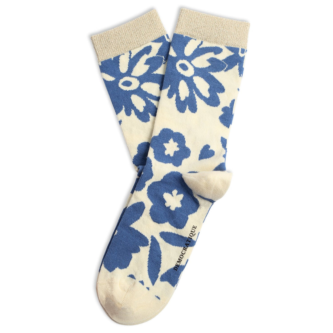 Originals Femme Pattern Fleur Socks Off White / Cold Blue / "Gold" - Democratique Socks