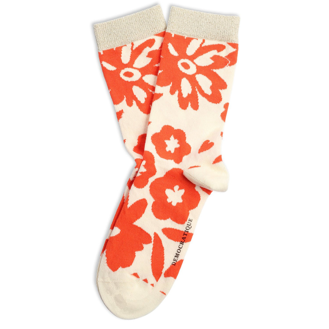 Originals Femme Pattern Fleur Socks Off White / Pumpkin / "Gold" - Democratique Socks