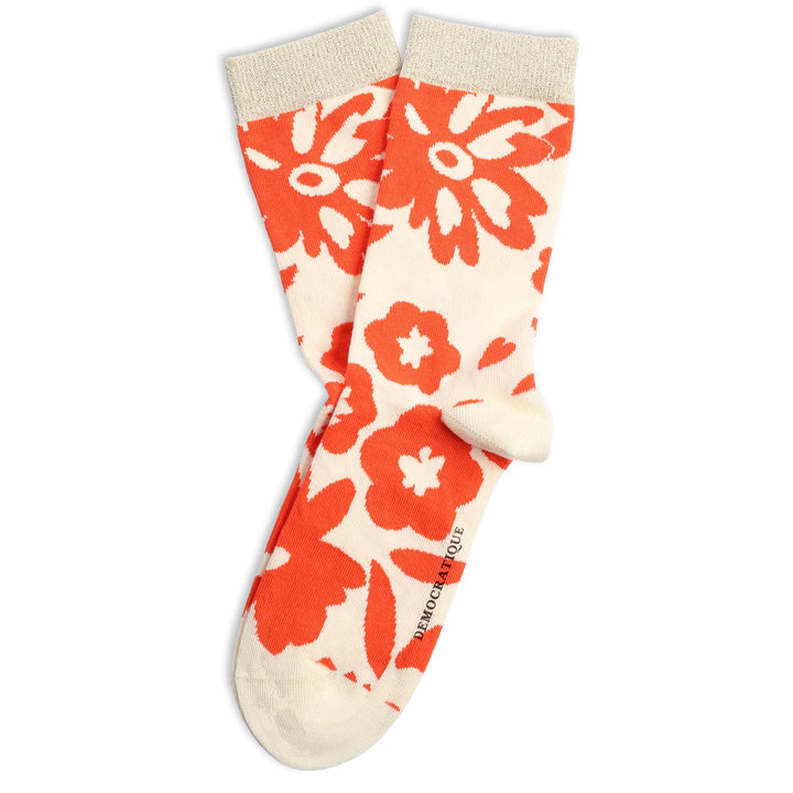 Originals Femme Pattern Fleur Socks Off White / Pumpkin / "Gold" - Democratique Socks