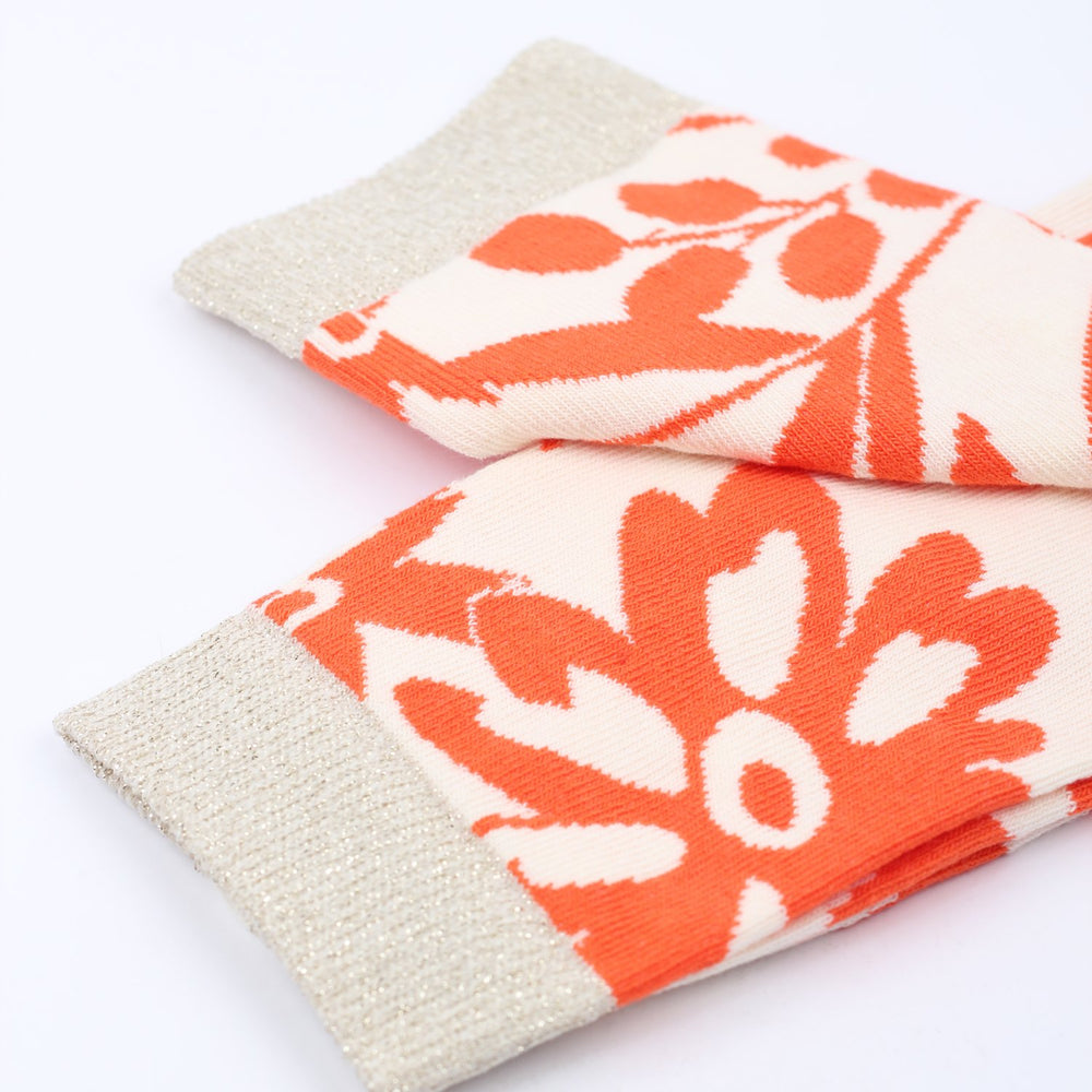 Originals Femme Pattern Fleur Socks Off White / Pumpkin / "Gold" - Democratique Socks