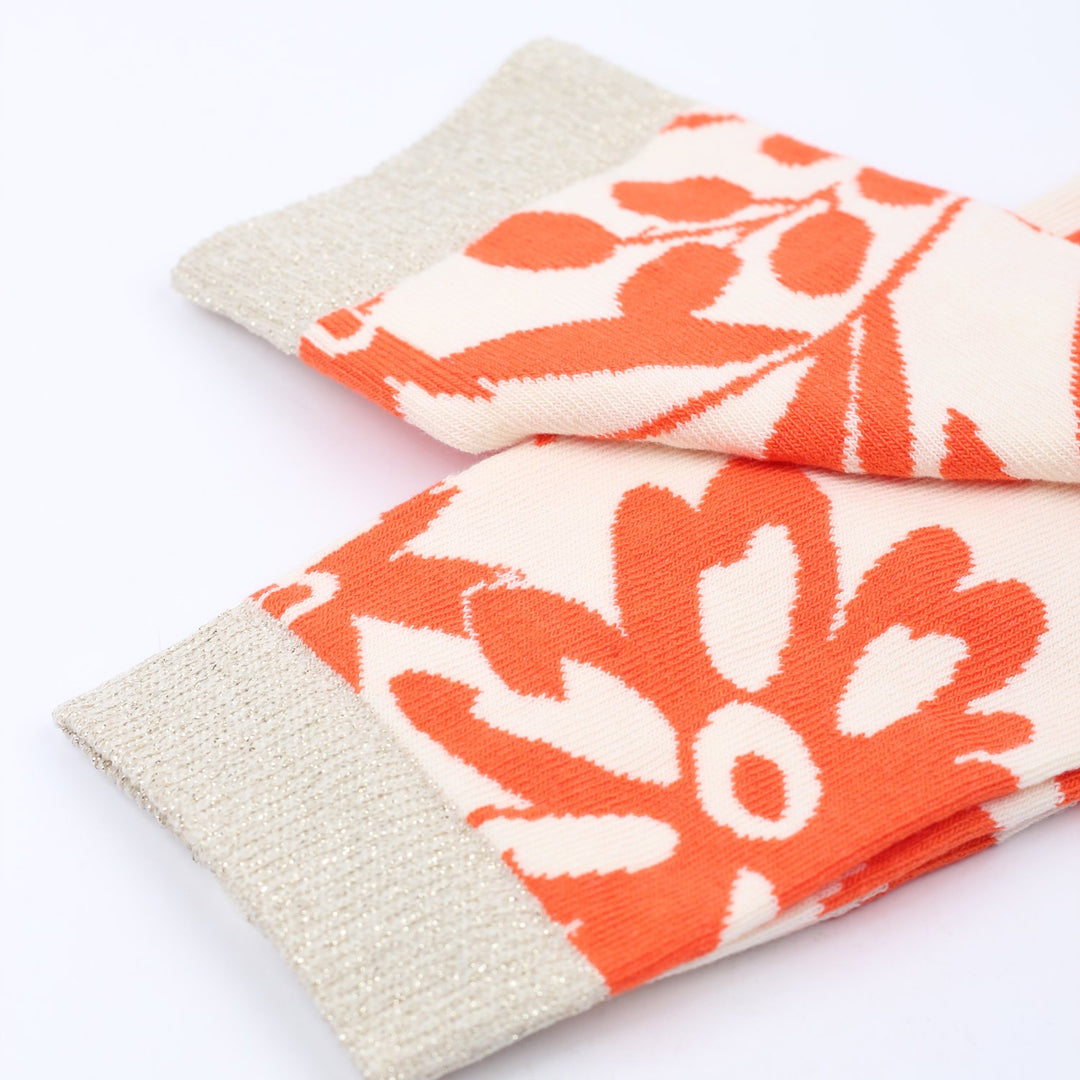 Originals Femme Pattern Fleur Socks Off White / Pumpkin / "Gold" - Democratique Socks