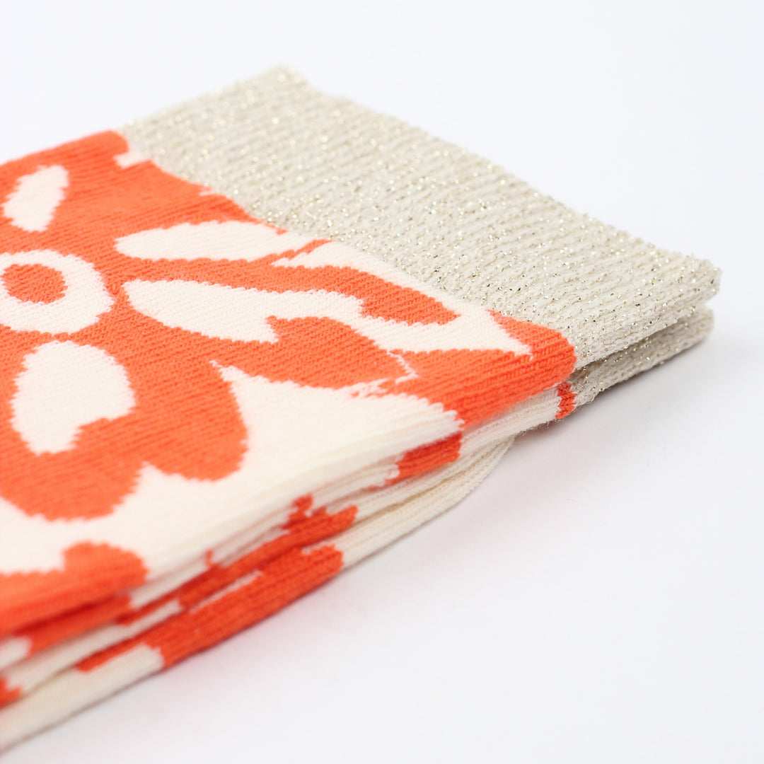 Originals Femme Pattern Fleur Socks Off White / Pumpkin / "Gold" - Democratique Socks