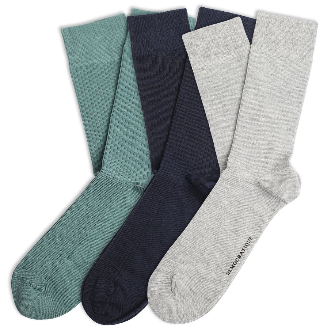 Originals Fine Rib Socks KIDS 3-pack Lightgrey / Irr / Navy - Democratique Socks