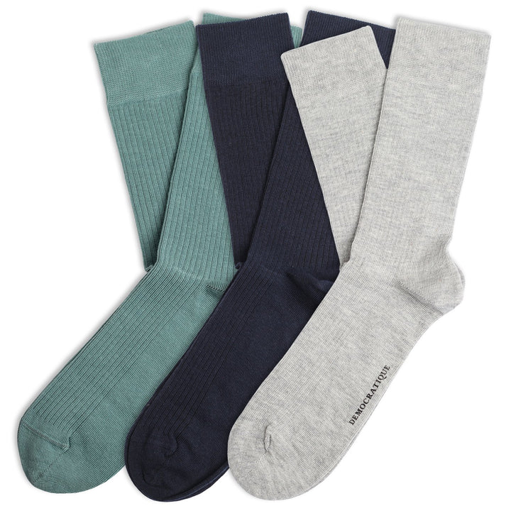 Originals Fine Rib Socks KIDS 3-pack Lightgrey / Irr / Navy - Democratique Socks