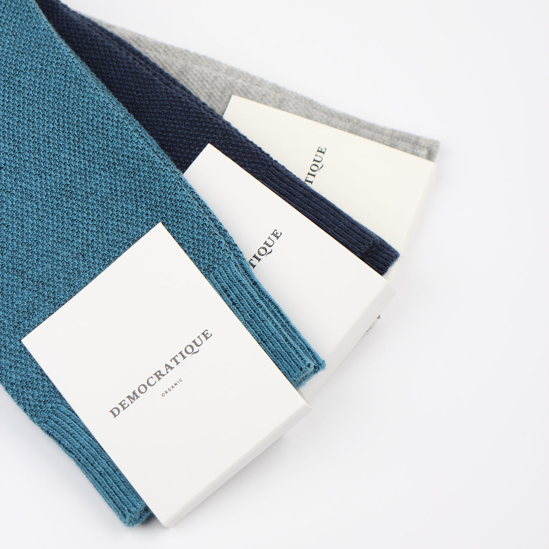Democratique Socks Pique Solid Color 3-packs - Navy, Grey and Petroleum - Democratique Socks