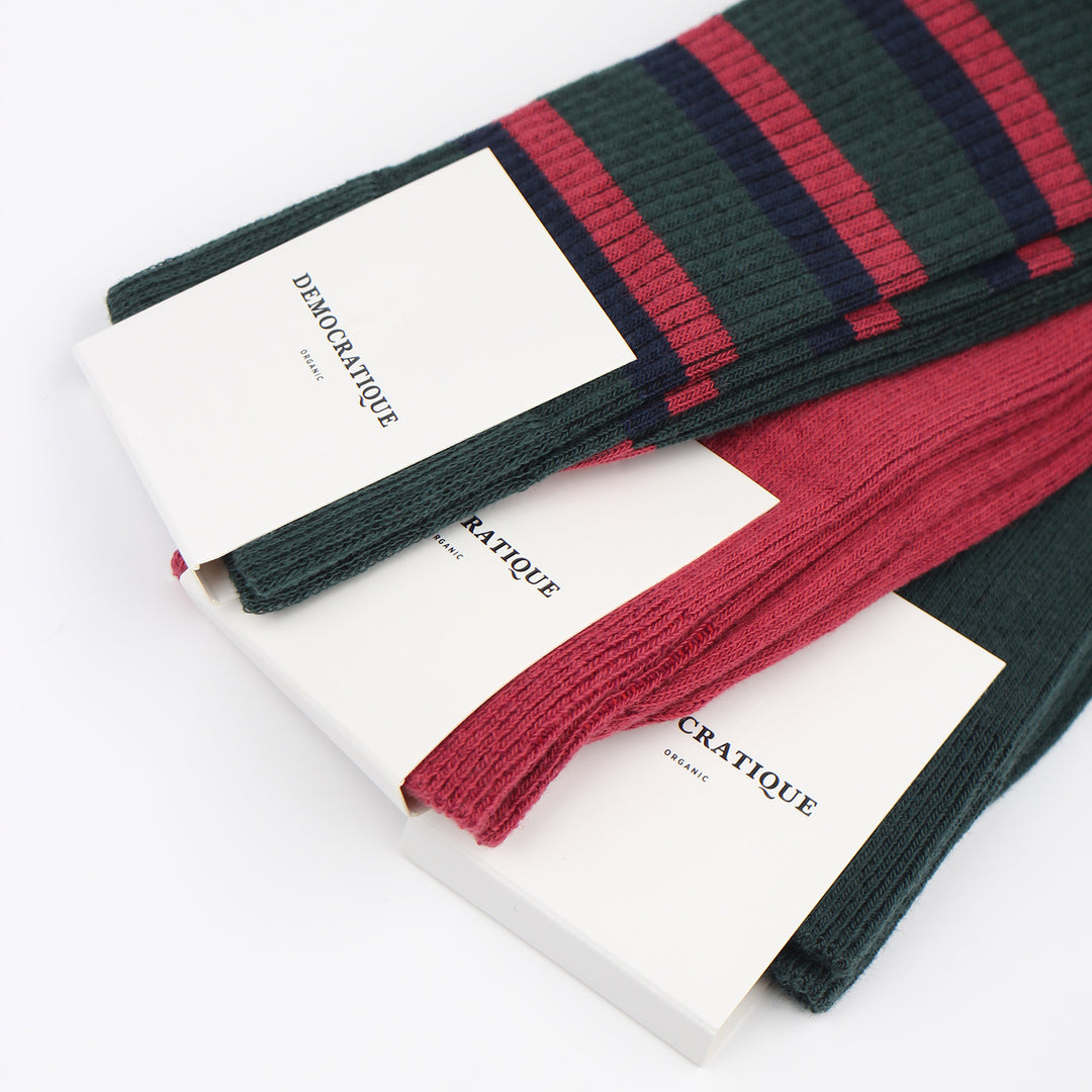 Democratique Socks Fine Rib 3-pack - Green, Bordeaux and Striped - Democratique Socks