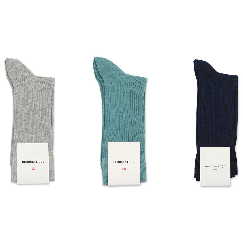 Democratique Socks Originals Fine Rib KIDS 3-pack LIGHTGREY MELANGE / IRR / NAVY - Democratique Socks