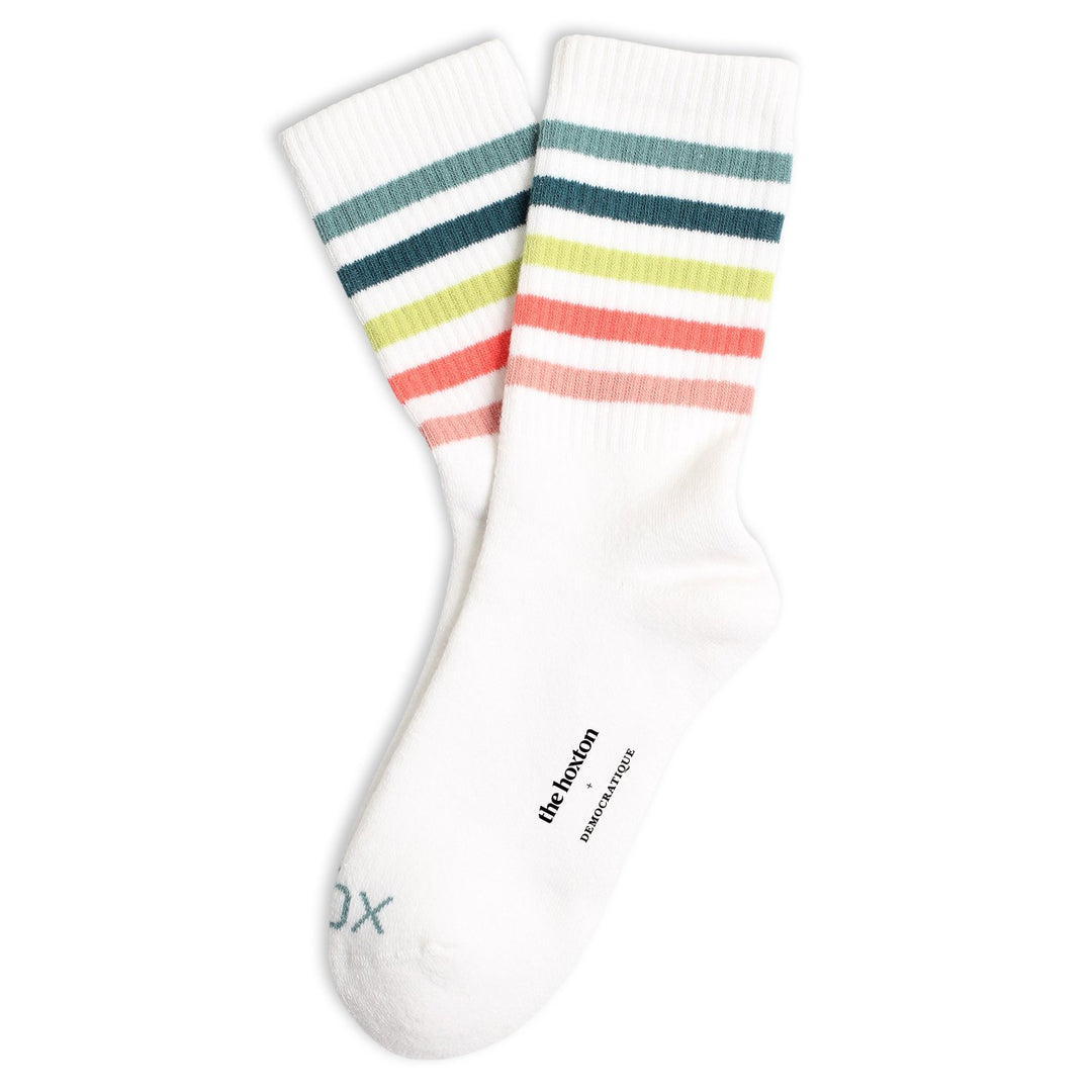 12-pack The Hoxton x Democratique Socks ATHLETIQUE Striped HOX SOX Clear White / Irr / Bluish Green / Rude Green / Watermelon / Pale Pink - Democratique Socks