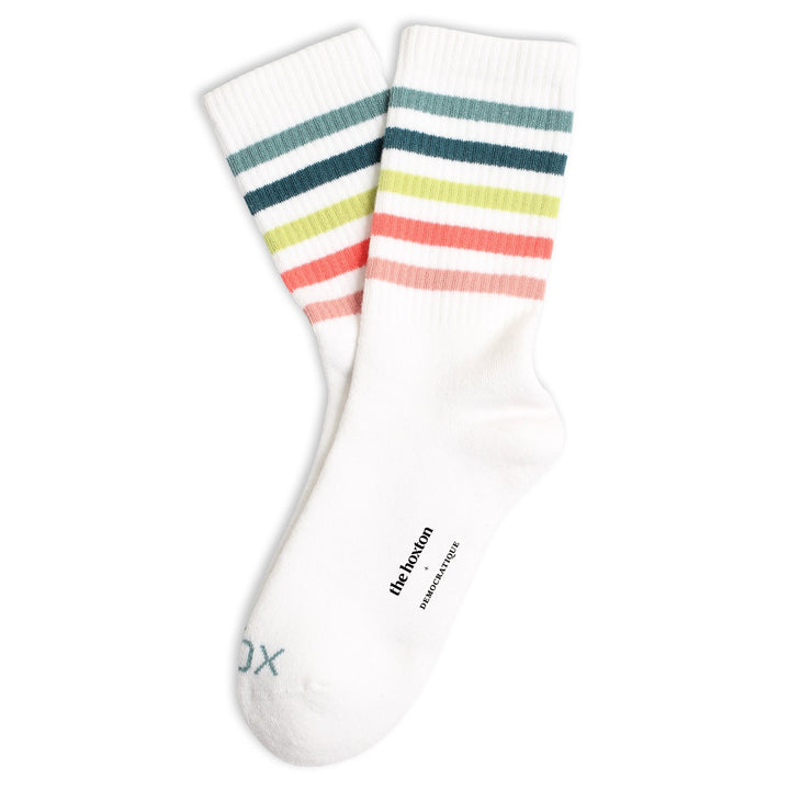12-pack The Hoxton x Democratique Socks ATHLETIQUE Striped HOX SOX Clear White / Irr / Bluish Green / Rude Green / Watermelon / Pale Pink - Democratique Socks