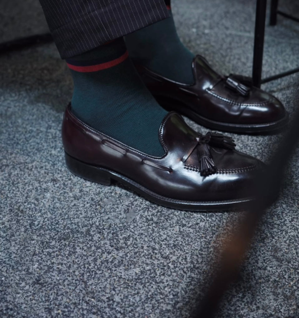 Originals Fine Striped Socks Forrest Green / Navy / Light Rosso - Democratique Socks