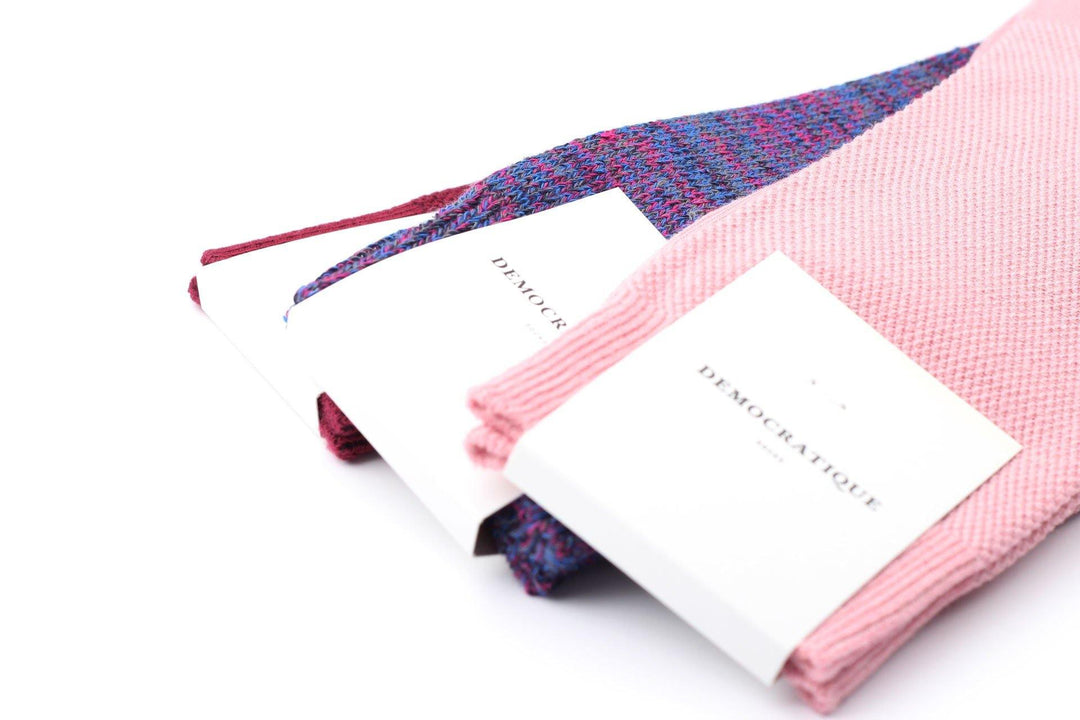 Relax Chunky Flat Knit Supermelange Adams Blue - Purplish Pink - Navy - Warm Grey - Democratique Socks