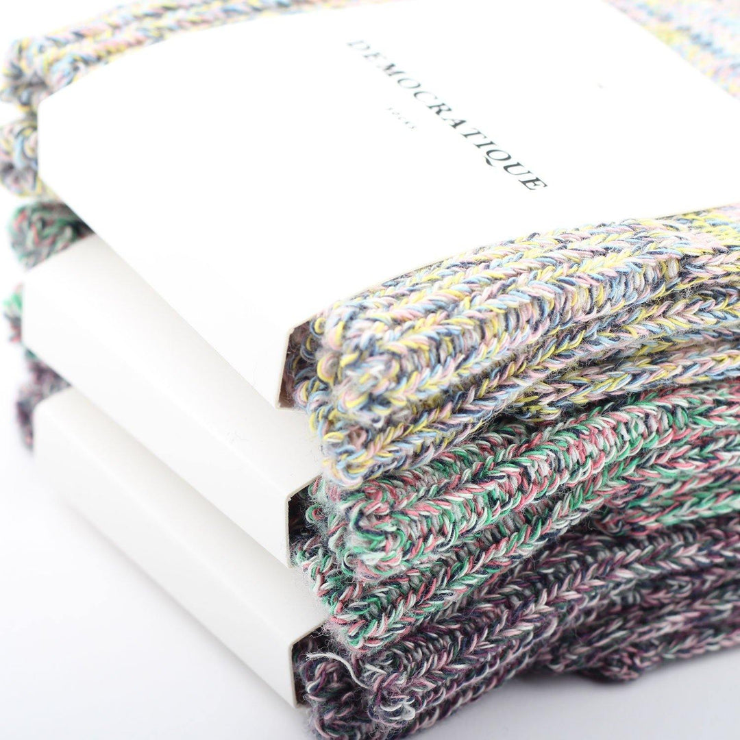 DEMOCRATIQUE SOCKS RELAX CHUNKY FLAT KNIT SUPERMELANGE GREENDAY / PALE GREEN / NAVY / WATERMELON / OFF WHITE - Democratique Socks