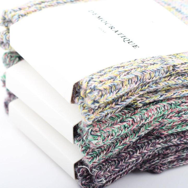 DEMOCRATIQUE SOCKS RELAX CHUNKY FLAT KNIT SUPERMELANGE GREENDAY / PALE GREEN / NAVY / WATERMELON / OFF WHITE - Democratique Socks