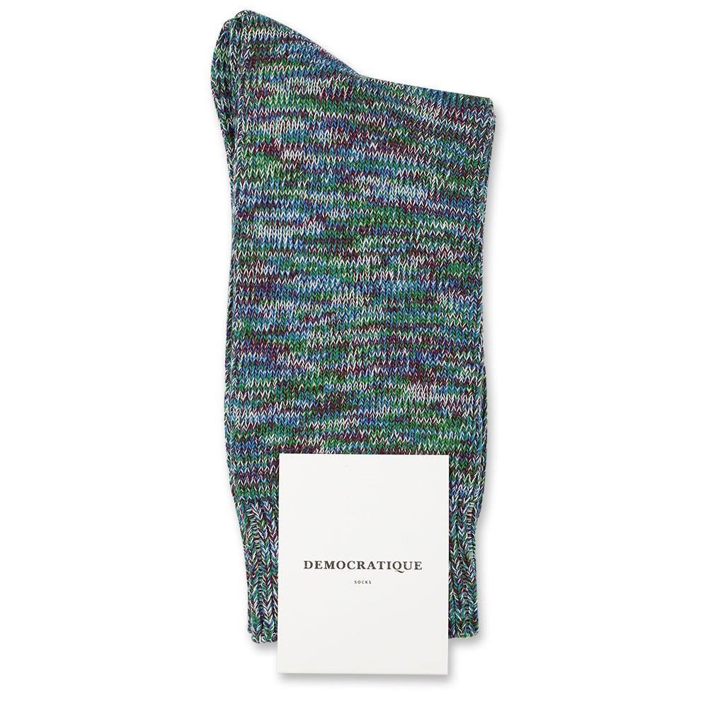 Democratique Socks Relax Chunky Flat Knit Supermelange Adams Blue - Dark Ocean Blue - Off White - Grass Green - Democratique Socks