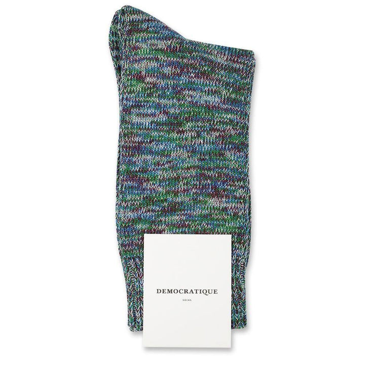 Democratique Socks Relax Chunky Flat Knit Supermelange Adams Blue - Dark Ocean Blue - Off White - Grass Green - Democratique Socks