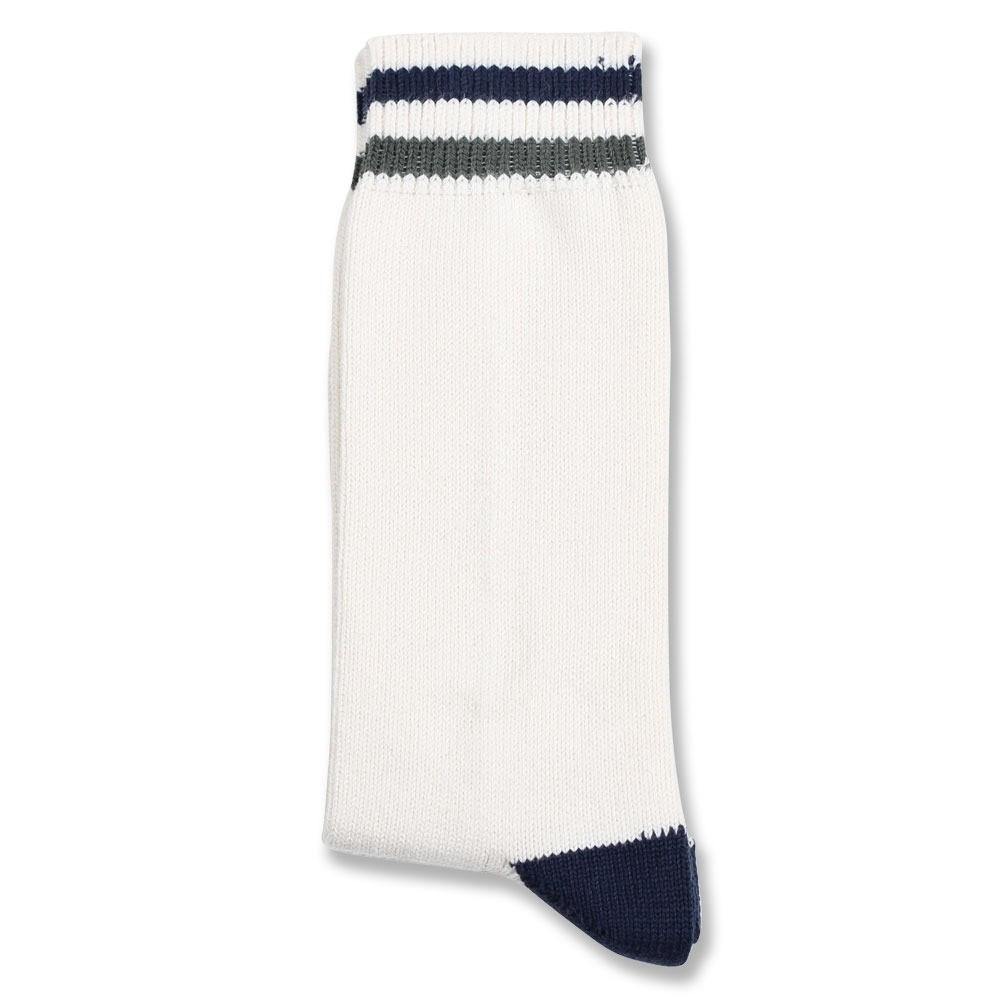 Democratique Socks Relax Two Stripe Broken White/Navy/Army - Democratique Socks