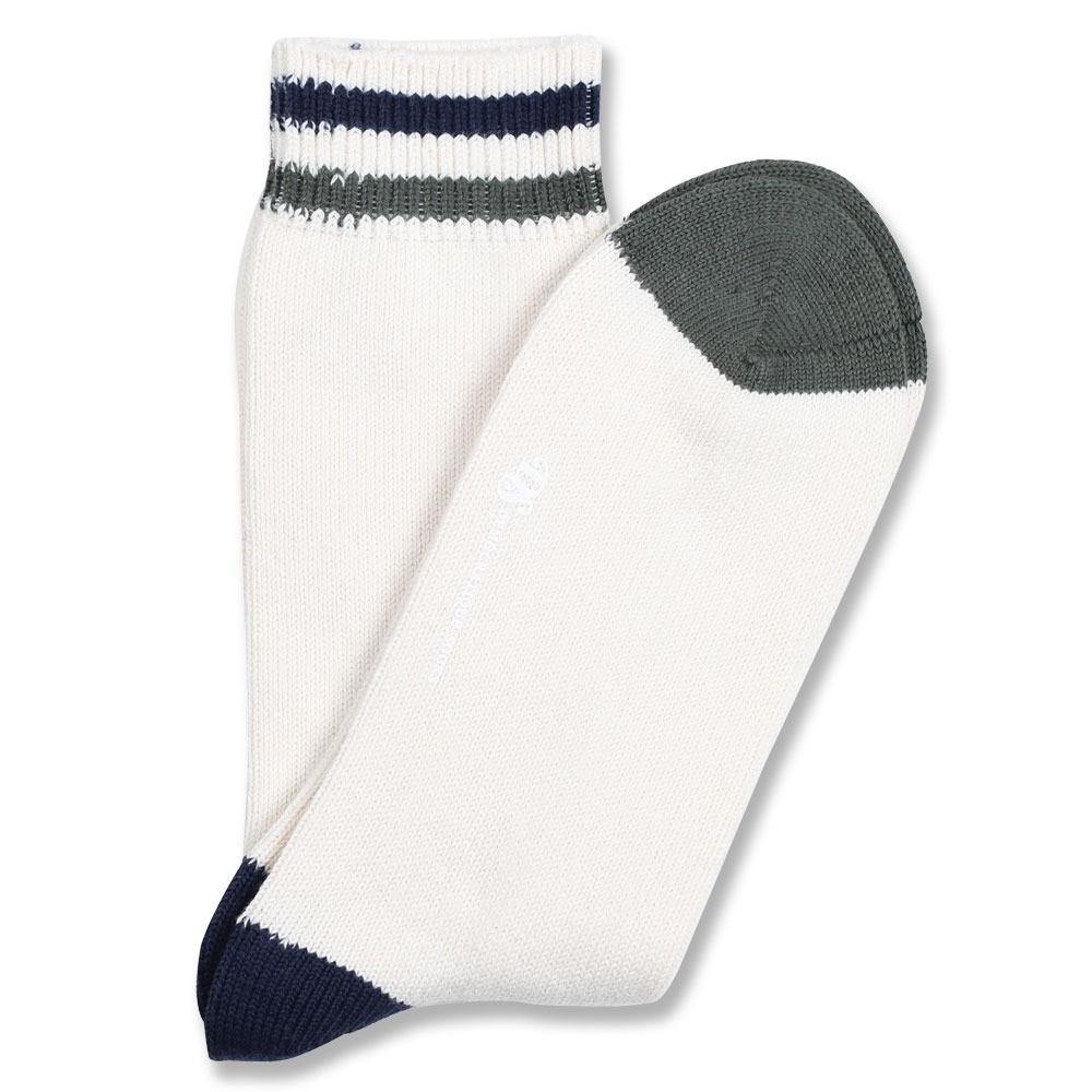 Democratique Socks Relax Two Stripe Broken White/Navy/Army - Democratique Socks