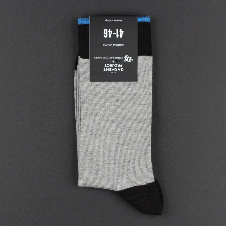 Garment Project x Democratique Socks Double Block Light Grey Melange / Charcoal Melange / Black / Henri Blue - Democratique Socks