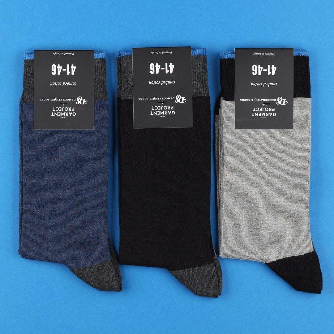 Garment Project x Democratique Socks Double Block Light Grey Melange / Charcoal Melange / Black / Henri Blue - Democratique Socks