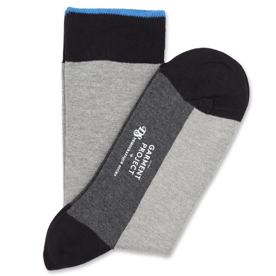 Garment Project x Democratique Socks Double Block Light Grey Melange / Charcoal Melange / Black / Henri Blue - Democratique Socks