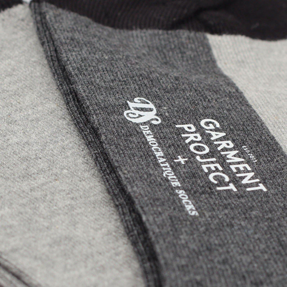 Garment Project x Democratique Socks Double Block Light Grey Melange / Charcoal Melange / Black / Henri Blue - Democratique Socks