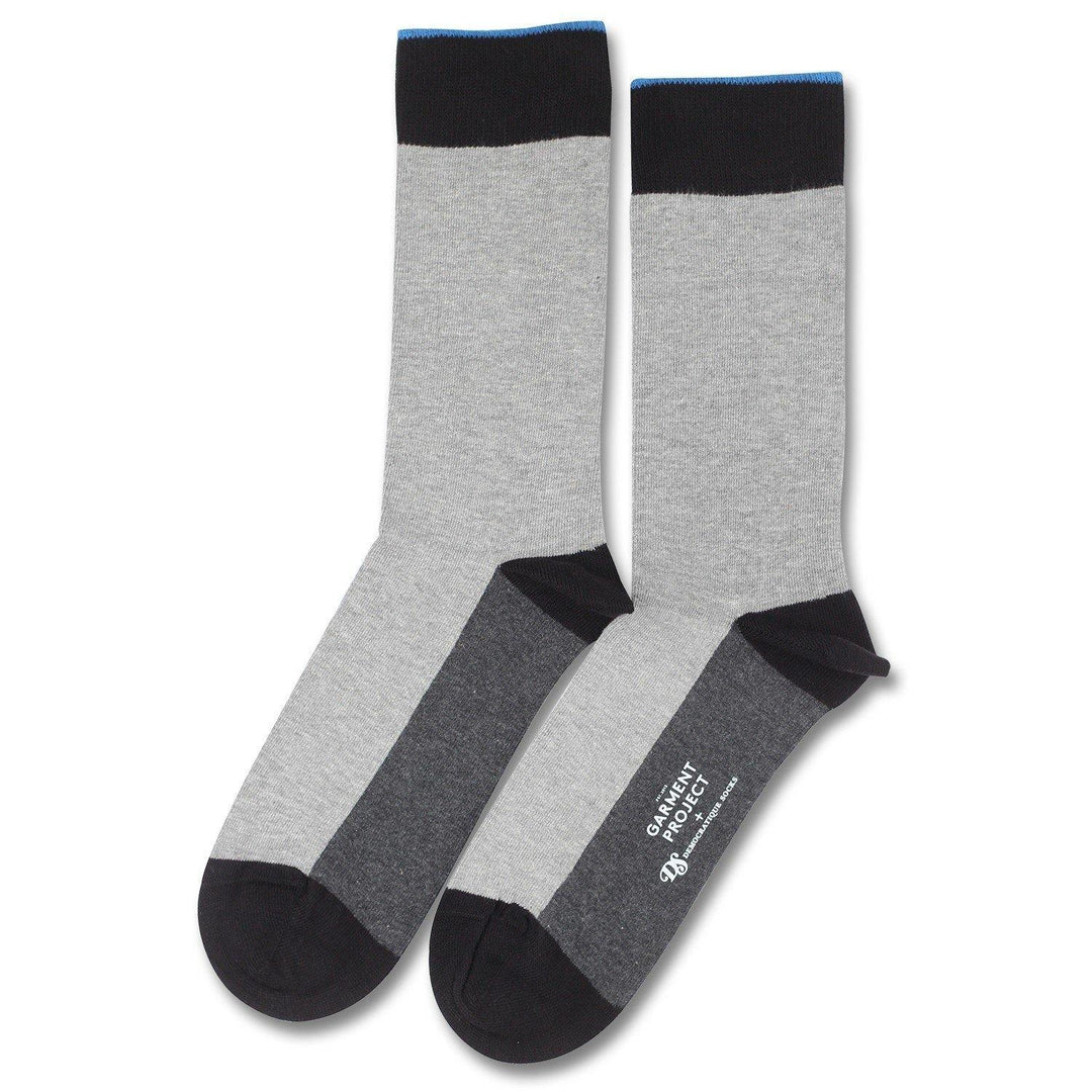 Garment Project x Democratique Socks Double Block Light Grey Melange / Charcoal Melange / Black / Henri Blue - Democratique Socks