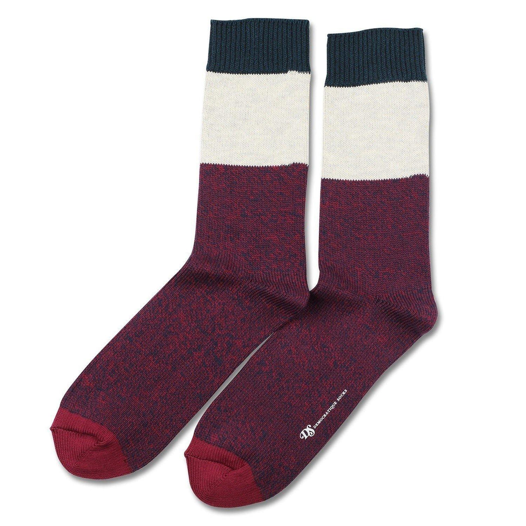 Democratique Socks RELAX BLOCK KNIT Navy / Red Wine / Off White Melange - Democratique Socks