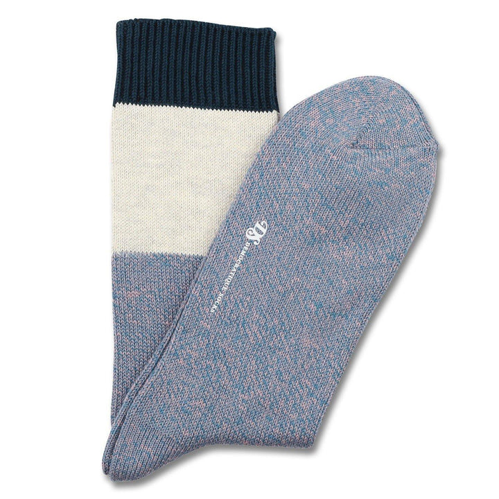 Democratique Socks RELAX BLOCK KNIT Petroleum Blue / Skin / Off White Melange / Dark Emerald - Democratique Socks