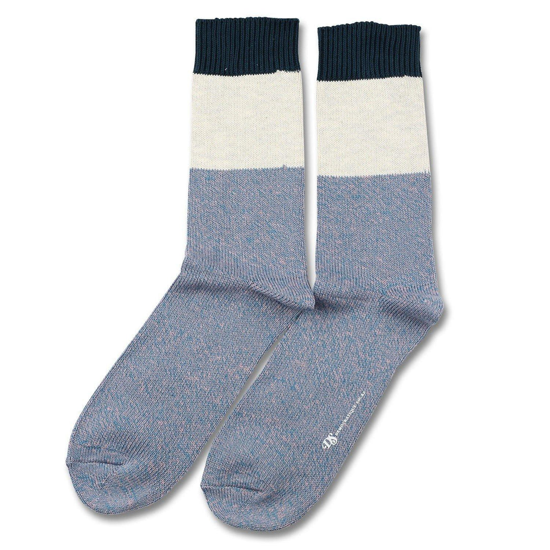 Democratique Socks RELAX BLOCK KNIT Petroleum Blue / Skin / Off White Melange / Dark Emerald - Democratique Socks