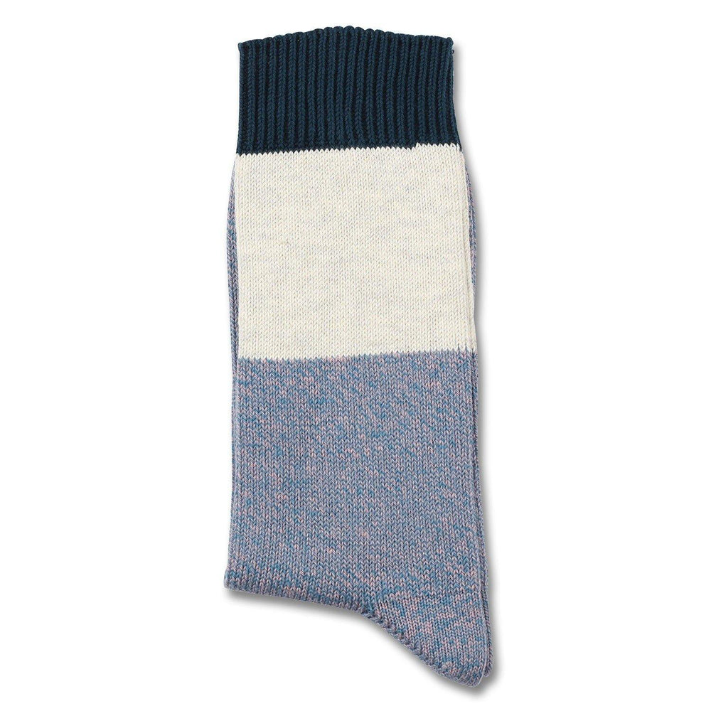 Democratique Socks RELAX BLOCK KNIT Petroleum Blue / Skin / Off White Melange / Dark Emerald - Democratique Socks