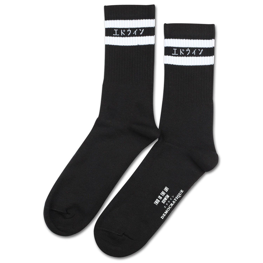 Edwin Jeans x Democratique Socks Athletique THIS IS THE LIFE Black / Clear White - Democratique Socks
