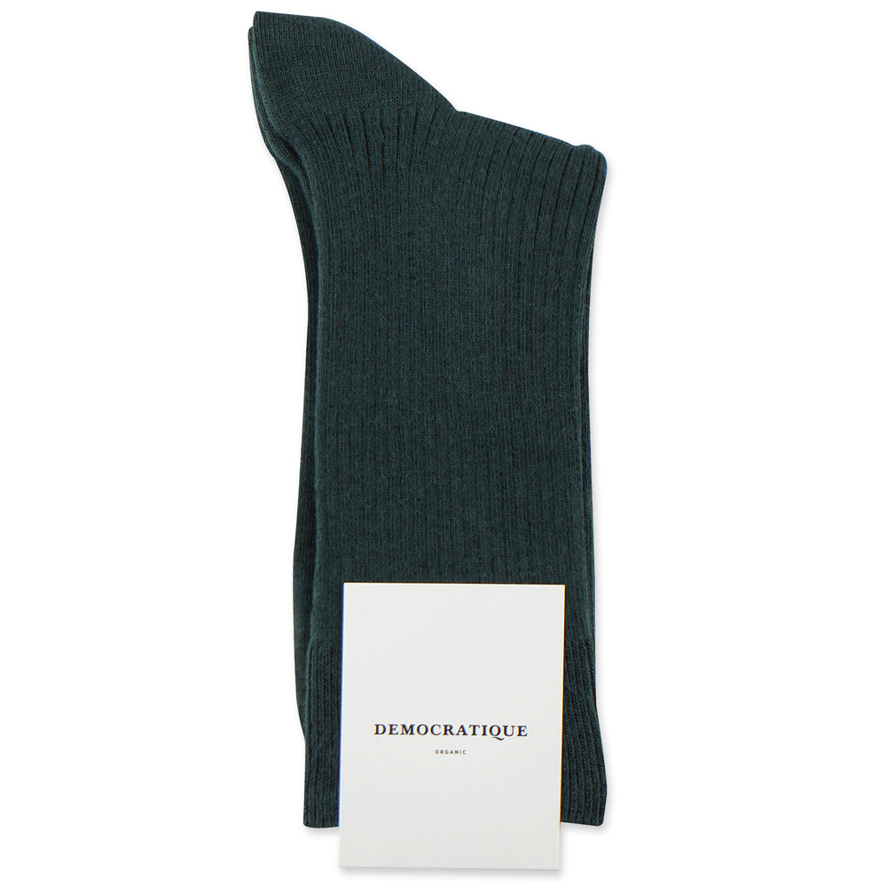 Democratique Socks Originals Fine Rib Organic Cotton Forrest Green - Democratique Socks