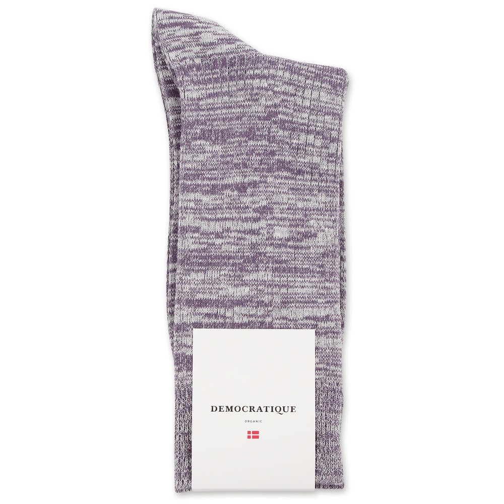 Originals Fine Rib Blur Organic Cotton Deep Purple / Off White - Democratique Socks