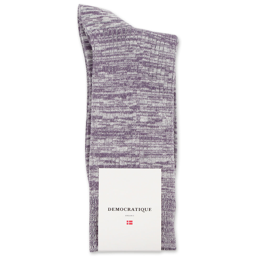 Originals Fine Rib Blur Organic Cotton Deep Purple / Off White - Democratique Socks